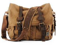 Vintage canvas messenger bags with buckle leather belt