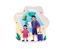 Father and Daughter Traveling Illustration