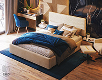 Modern Bedroom with walldesign Full CGI