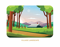 Village Landscape Vector Illustration
