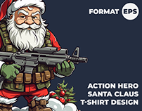Action Hero Santa Claus T-Shirt Design