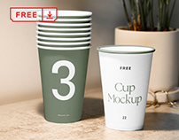 Free Paper Cups on Table Mockup