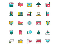 Colored Winter town Icons