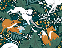 Fox and Hound Pattern design and Illustration