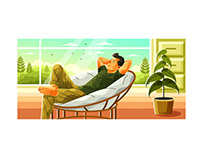 Young Man Relaxing in Room Illustration