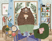 Breakfast time. Illustration with cute bear for kids