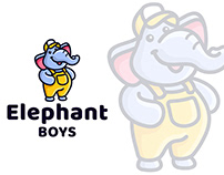 Elephant Boys Cute Kids Logo Template