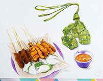 Illustration of Local Snacks Satay & Ketupat