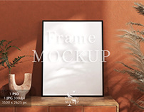Single Frame Mockup on console | Terracotta wall
