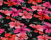 Watercolor hibiscus pattern