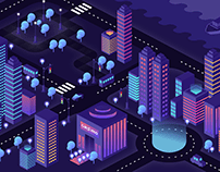 Isometric night city