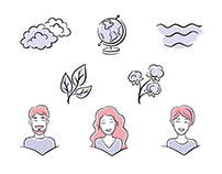 Icons, illustrations, doodles, stickers, line art