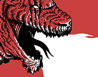 Godzilla Look Alike Creature Illustration in a board