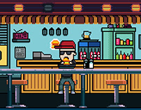 256px size Scene with character eating a burger