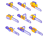 Electric Chainsaw Isometric Icons