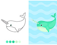 Children's coloring illustration with sea animals