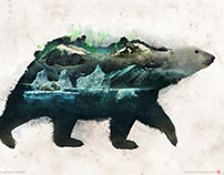 Polar bear nature surreal landscape collage art