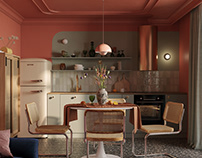 Color alert Living room and kitchen rendering