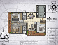 PhotoShop Plan Rendering, 3 Bed Apartment