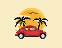 VW Beetle, Sunset, Palm, Holiday