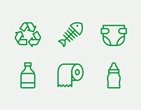 Waste Recycling Line Icons