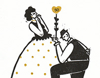 Linocut illustration for wedding anniversary card