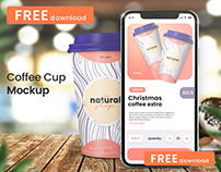 (FREE) Paper Coffee Cup Mockup and iPhone 13 App Mockup