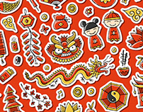 Chinese New Year Holiday stickers pack design.
