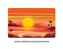 Sunset Landscape Vector Illustration