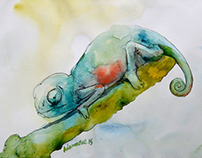 Chameleon Watercolor Paintings