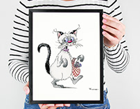 Whimsical Cat Art Print - Available in My Shop at Etsy
