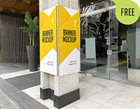 Free Banner Advertising on Cement Pole Mockup