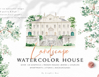 Landscape-Watercolor House Clipart