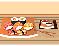 Various kinds of sushi served on plate