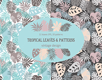Tropical leaves and patterns. Vintage design.