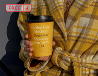 Free Coffee Cup with Men in Bathrobe Mockup