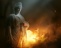 Burning statue