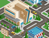 Isometric Cityscape for Healthcare Conference website