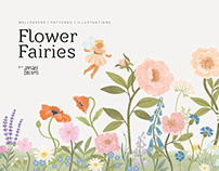 Flower Fairies. Wallpaper mural, patterns & letters