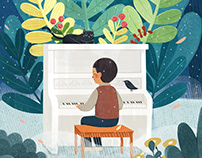 A teenager playing the piano