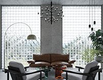 Bauhaus inspired living room design & 3d viz