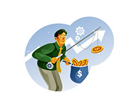 Businessman fishing money illustration