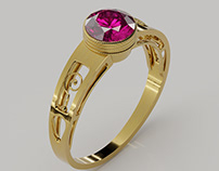 Gold Ring with Ruby - white background edition