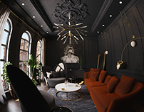 Classic Black Lounge Interior Design/Visualization