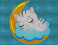 embroidery cat sleeping on the moon
