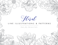 Line Floral Illustrations and Patterns