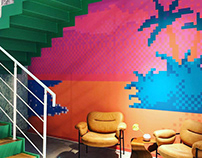 Shark neon + Pixel wallpaper