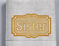 embossed embroidery sister lettering