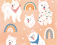 Cute cotton ball Woof illustrations