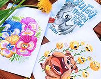 Funny characters for summer postcards
